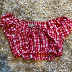 Red gingham/plaid off the shoulder top